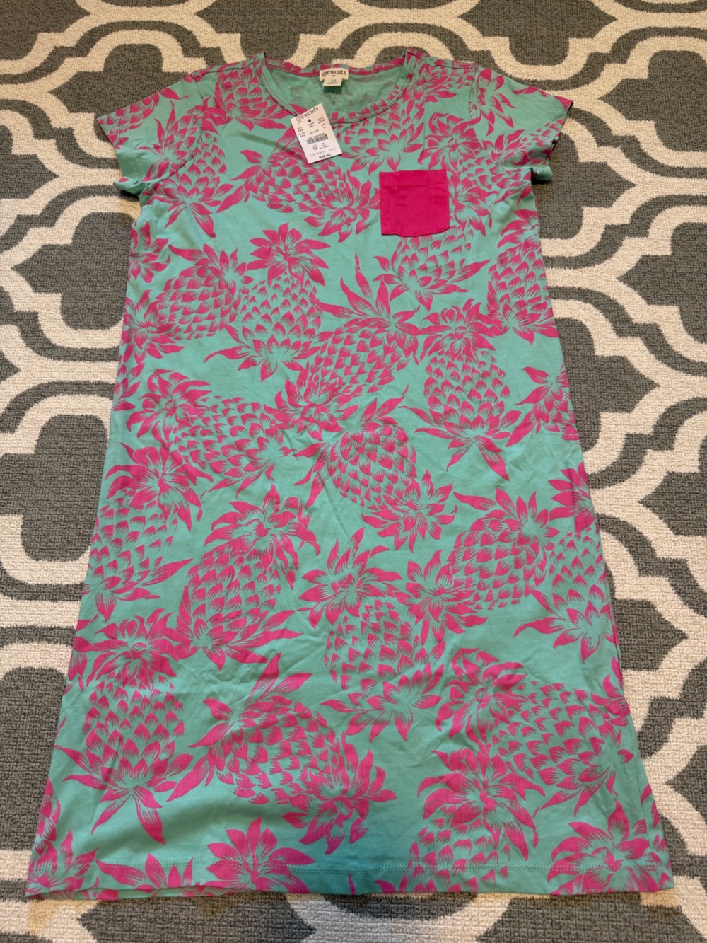 NEW Crewcuts Aqua and pink floral tshirt dress size 12 100% cotton midi summer